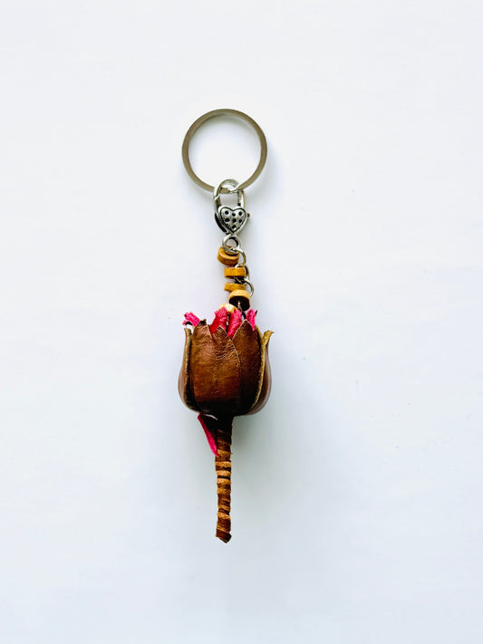 Leather Protea Keyrings-Brown