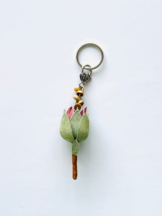 Leather Protea Keyrings-Green