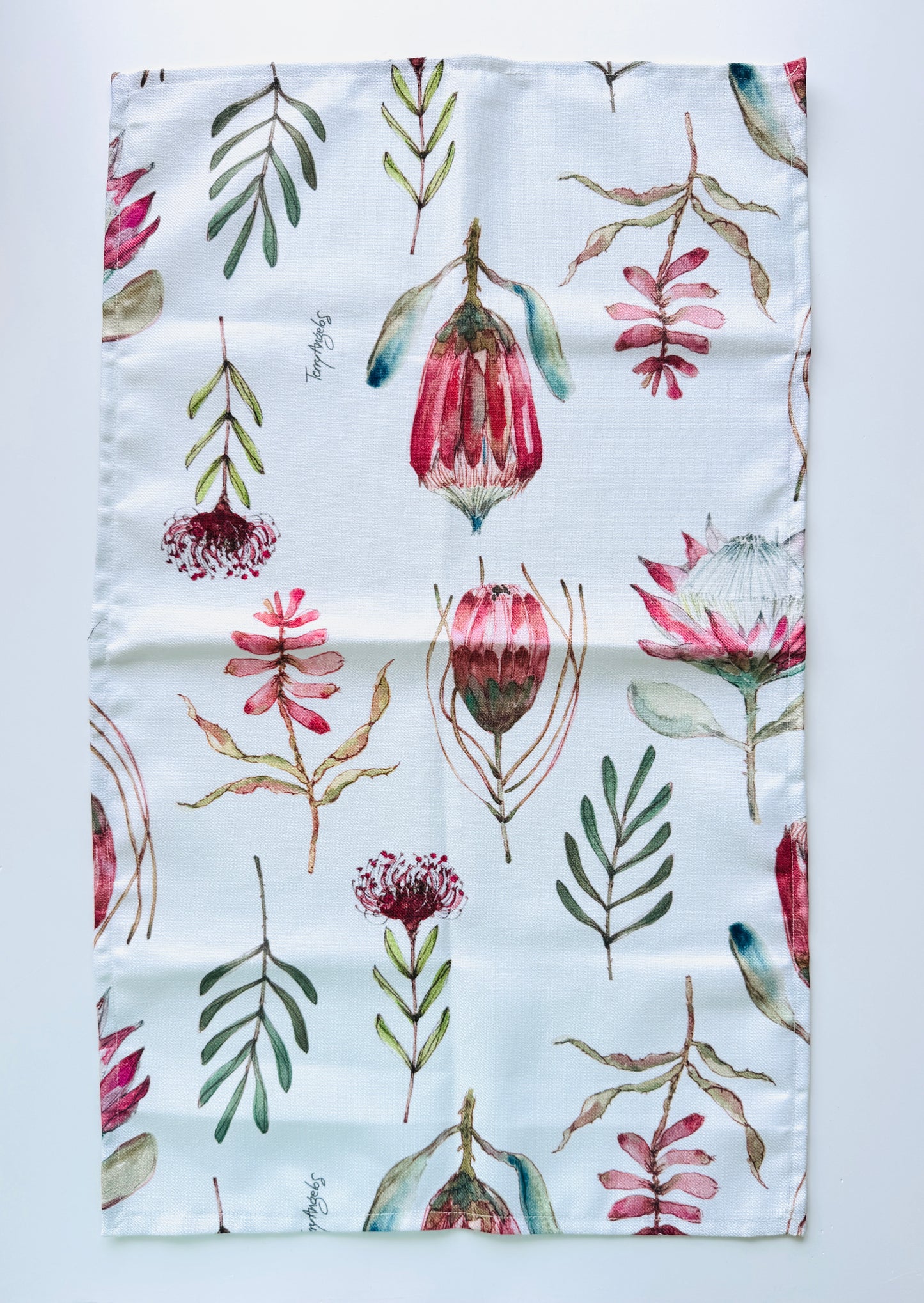 Kitchen Tea Towel-Protea mix on white