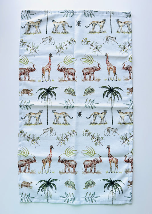 Kitchen Tea Towel- Animal mix on white