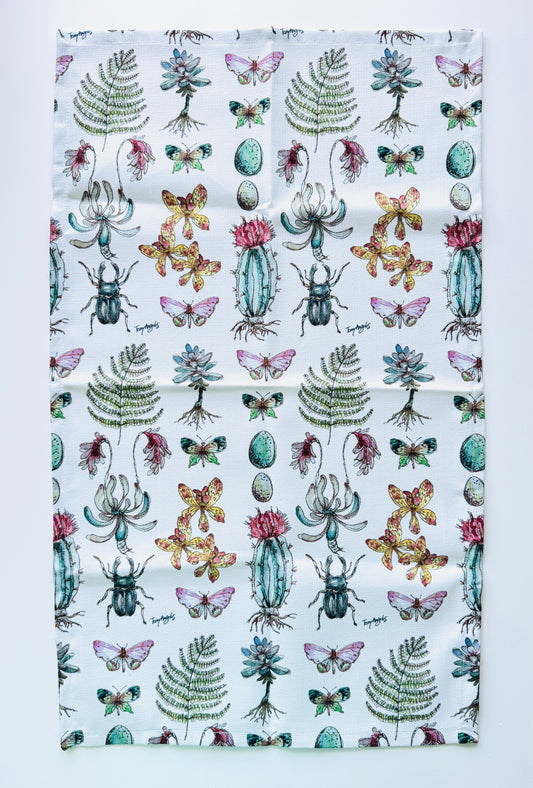 Kitchen Tea Towel-Garden mix on white