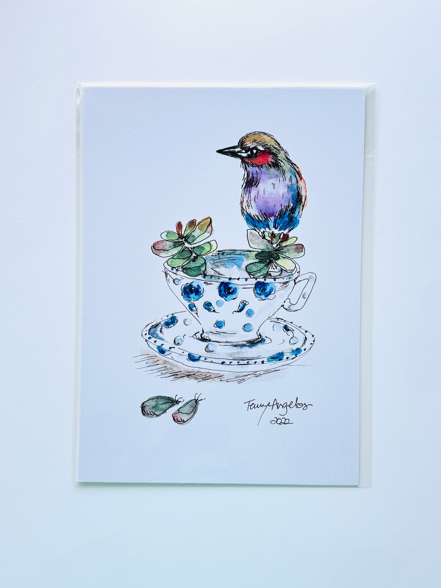 Bird with Succulent in Cup