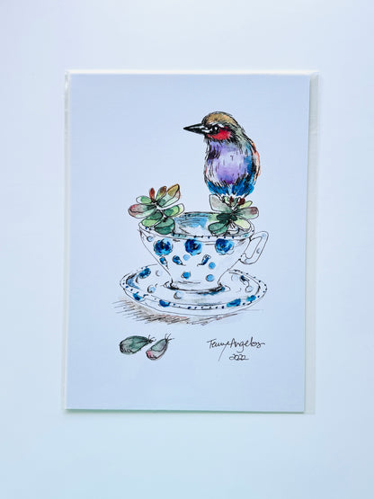 Bird with Succulent in Cup