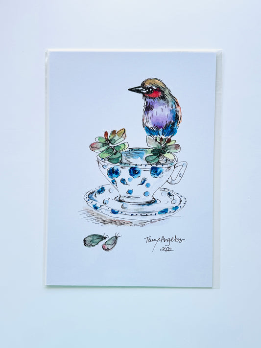 Bird with Succulent in Cup