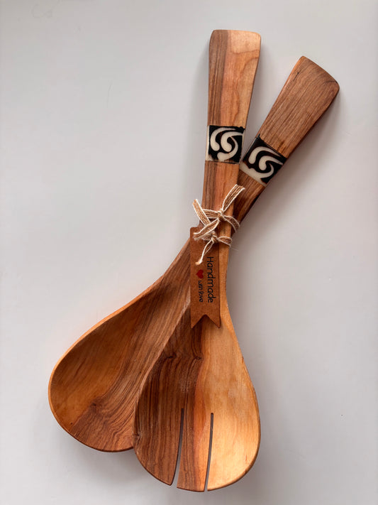 Salad Server Spoons-Flat Bone