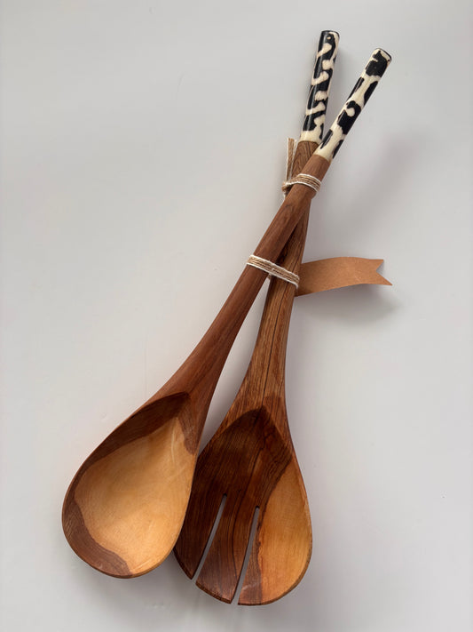 Salad Server Spoons-Bone